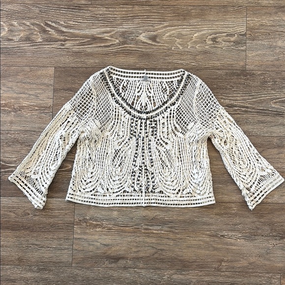 Ecote Anthropologie Studded Crochet Knit White Boho Top Lace 100% Cotton XS - Picture 1 of 12
